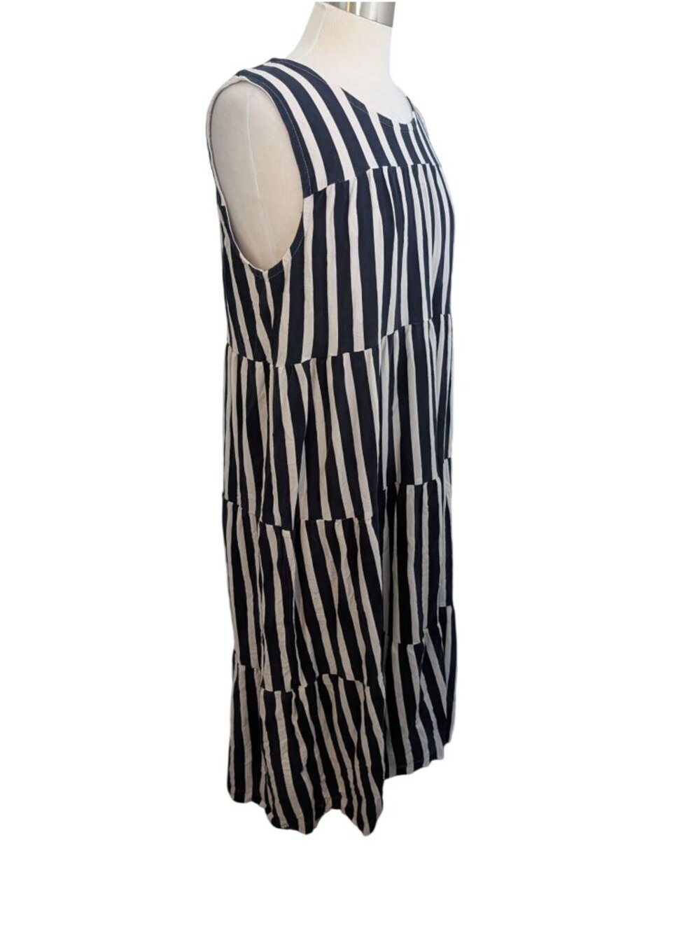 J.Crew Tiered Striped Cotton Maxi Dress Navy & Ivory Tiered Tank L Nautical Beac - Picture 13 of 13